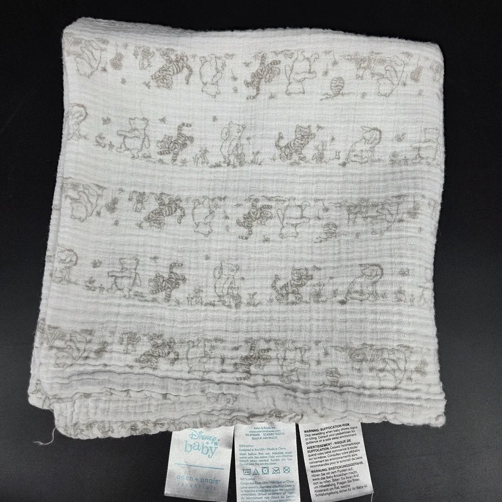 Aden + Anais Disney Baby Winnie the Pooh Cotton Muslin Swaddle Blanket White Tan